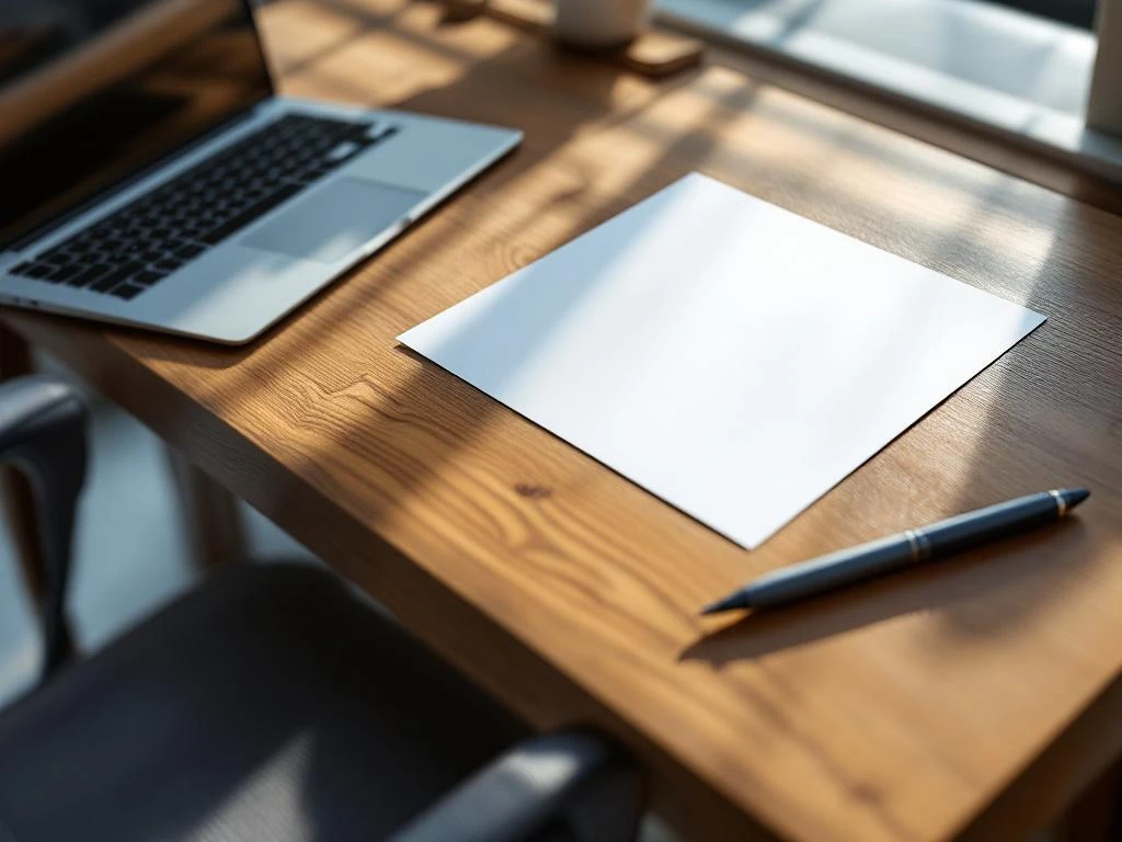 CV-document op houten bureau met laptop, pen en kantoorbenodigdheden in professionele werkruimte