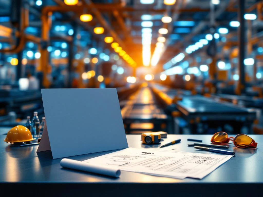 MBO diploma certificaat op werkbank in moderne productiehal met assemblagelijnen en industriële apparatuur op achtergrond