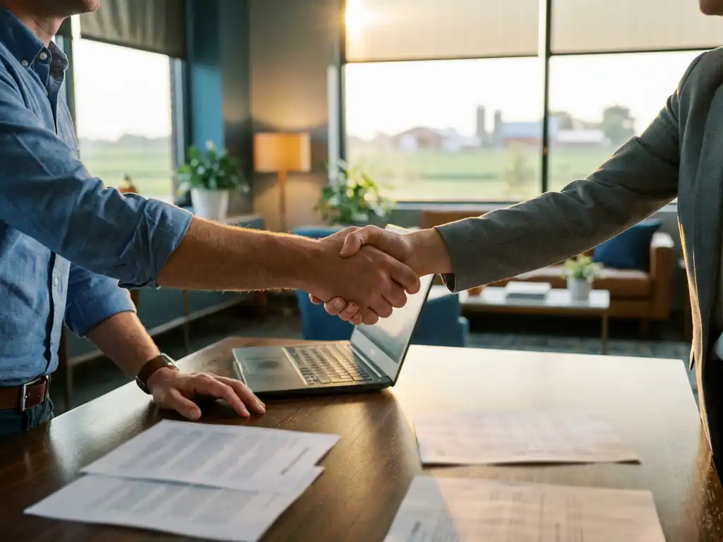 Professionele recruiter beoordeelt cv van kandidaat aan houten bureau in modern kantoor met uitzicht op Friese landschap